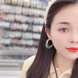 SENYU C Shape Hoop Earrings Full Zircon Spiral Circle Women Jewelry