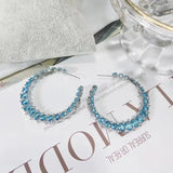 SENYU C Shape Hoop Earrings Full Zircon Spiral Circle Women Jewelry
