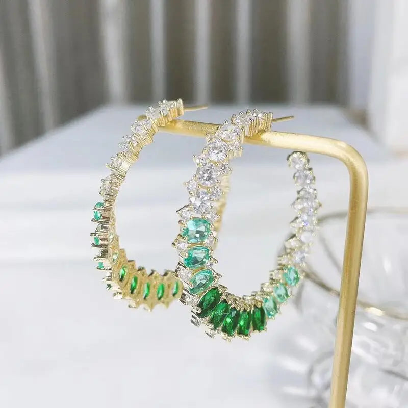 SENYU C Shape Hoop Earrings Full Zircon Spiral Circle Women Jewelry
