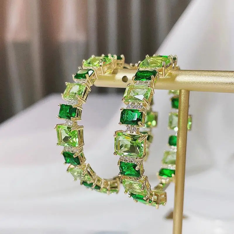 SENYU Zirconia Hoop Earrings Paved Full Crystal Circle CZ Jewelry