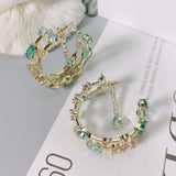 SENYU Sparkling Zirconia Hoop Earrings Paved Full Crystal Double Circle Earrings