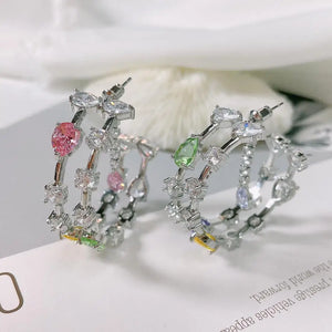 SENYU Sparkling Zirconia Hoop Earrings Paved Full Crystal Double Circle Earrings