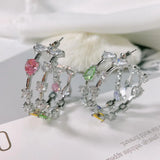 SENYU Sparkling Zirconia Hoop Earrings Paved Full Crystal Double Circle Earrings