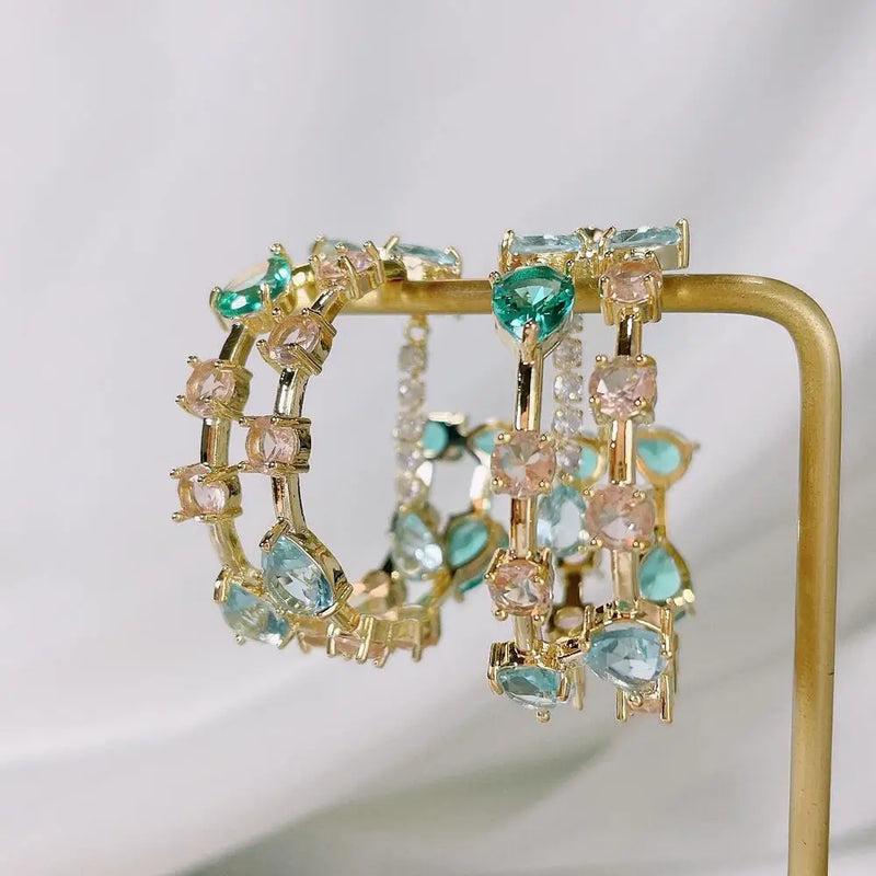 SENYU Sparkling Zirconia Hoop Earrings Paved Full Crystal Double Circle Earrings