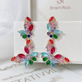 SENYU Butterfly Dangle Earring Pink Crystal CZ Paved Wedding Bride Jewelry