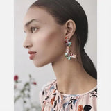SENYU Butterfly Dangle Earring Pink Crystal CZ Paved Wedding Bride Jewelry