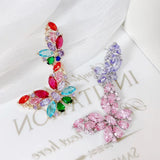 SENYU Butterfly Dangle Earring Pink Crystal CZ Paved Wedding Bride Jewelry