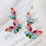 SENYU Butterfly Dangle Earring Pink Crystal CZ Paved Wedding Bride Jewelry