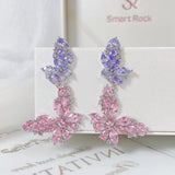 SENYU Butterfly Dangle Earring Pink Crystal CZ Paved Wedding Bride Jewelry