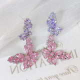SENYU Butterfly Dangle Earring Pink Crystal CZ Paved Wedding Bride Jewelry