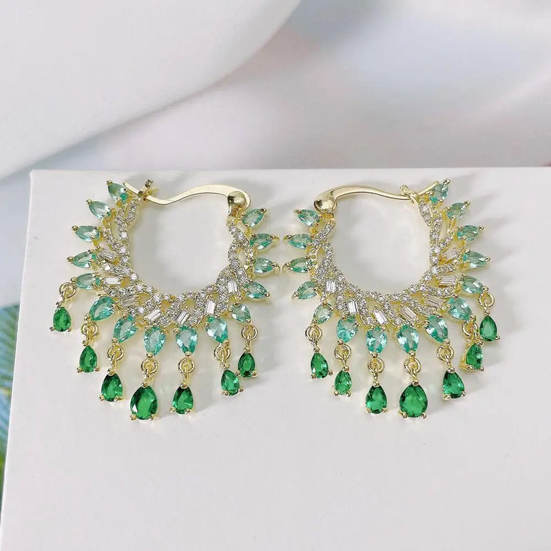 SENYU Micro-inlay CZ Tassel Water Drop Earring