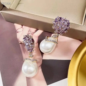 SENYU Water Drop Pearl Earrings High Zirconia Jewelry