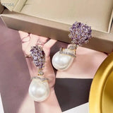 SENYU Water Drop Pearl Earrings High Zirconia Jewelry