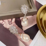 SENYU Water Drop Pearl Earrings High Zirconia Jewelry