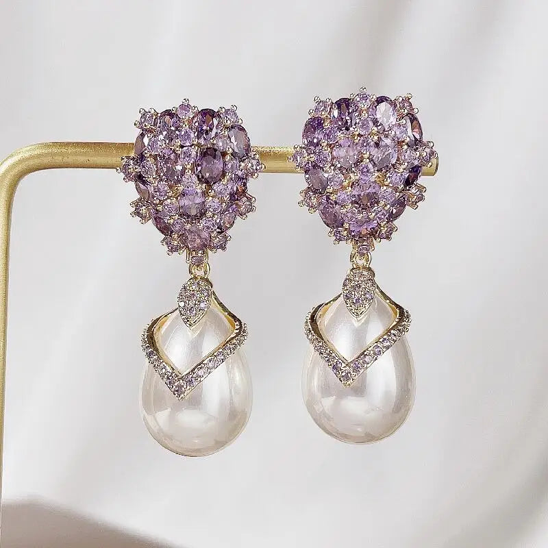 SENYU Water Drop Pearl Earrings High Zirconia Jewelry
