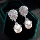SENYU Water Drop Pearl Earrings High Zirconia Jewelry