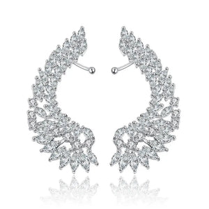 Lady's CZ Crystal Angel Wing Ear Sweep Cuff Earrings