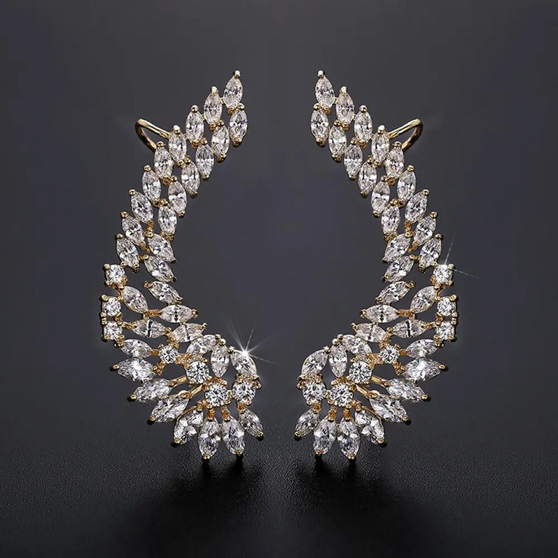 Lady's CZ Crystal Angel Wing Ear Sweep Cuff Earrings