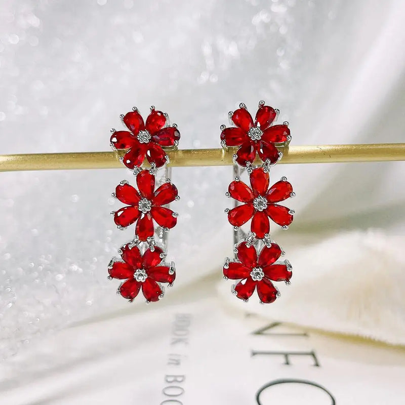 SENYU Daisy Bridal Cuff Earrings Cubic Zirconia Silver Plate Wedding Earrings