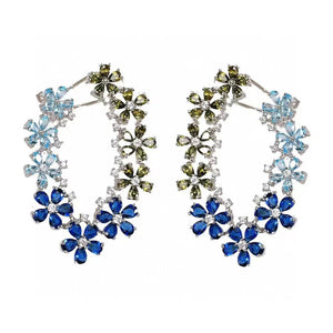SENYU Flower Cluster Earrings Colorful CZ Women's Party Earring