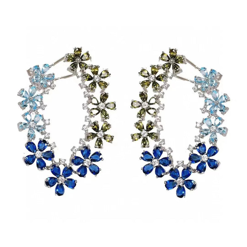 SENYU Flower Cluster Earrings Colorful CZ Women's Party Earring