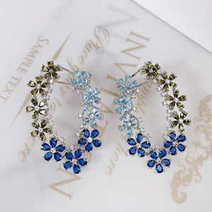 SENYU Flower Cluster Earrings Colorful CZ Women's Party Earring