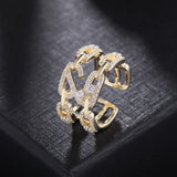 SENYU Open Ring Women Cubic Zirconia Jewelry Plating Chain Ring