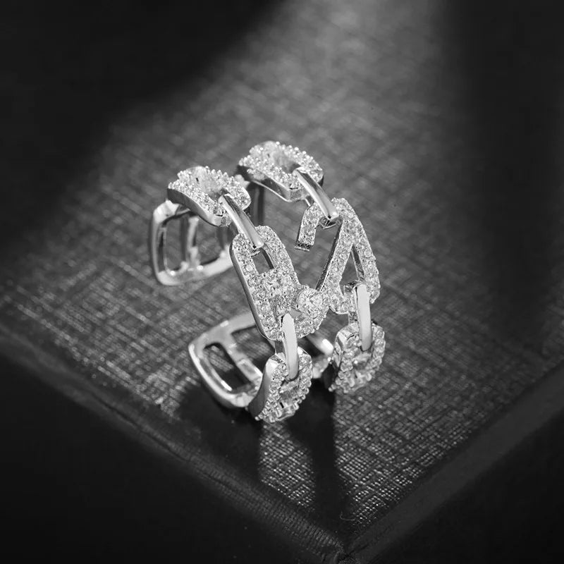 SENYU Open Ring Women Cubic Zirconia Jewelry Plating Chain Ring