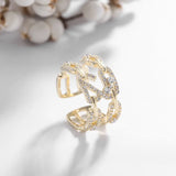 SENYU Open Ring Women Cubic Zirconia Jewelry Plating Chain Ring