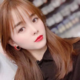 SENYU Peach Heart Hoop Earring Charm Micro-inlay CZ Circle Earring