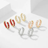 SENYU Peach Heart Hoop Earring Charm Micro-inlay CZ Circle Earring