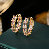 SENYU Peach Heart Hoop Earring Charm Micro-inlay CZ Circle Earring