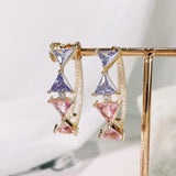 SENYU Triangle Hoop Earrings Zirconia Paved Wedding Party Jewelry