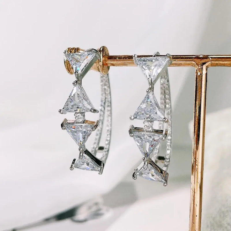 SENYU Triangle Hoop Earrings Zirconia Paved Wedding Party Jewelry