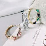SENYU Triangle Hoop Earrings Zirconia Paved Wedding Party Jewelry