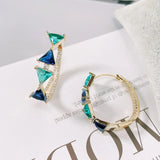 SENYU Triangle Hoop Earrings Zirconia Paved Wedding Party Jewelry