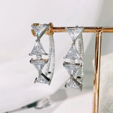 SENYU Triangle Hoop Earrings Zirconia Paved Wedding Party Jewelry