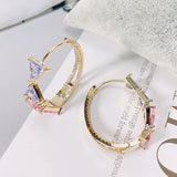 SENYU Triangle Hoop Earrings Zirconia Paved Wedding Party Jewelry