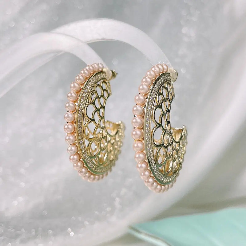 SENYU Pearl Hoop Earrings Zirconia Micro-inlay Women Jewelry