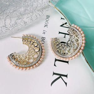SENYU Pearl Hoop Earrings Zirconia Micro-inlay Women Jewelry