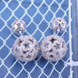 SENYU 16mm Hollow Ball Earring with CZ Reversible Double Ball Stud Earring
