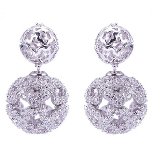 SENYU 16mm Hollow Ball Earring with CZ Reversible Double Ball Stud Earring
