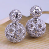 SENYU 16mm Hollow Ball Earring with CZ Reversible Double Ball Stud Earring