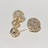 SENYU 16mm Hollow Ball Earring with CZ Reversible Double Ball Stud Earring
