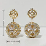 SENYU 16mm Hollow Ball Earring with CZ Reversible Double Ball Stud Earring