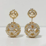 SENYU 16mm Hollow Ball Earring with CZ Reversible Double Ball Stud Earring
