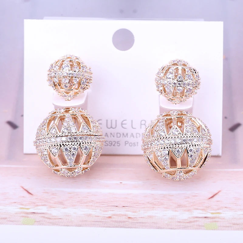 SENYU 18mm Zirconia Ball Stud Earring Double Ball Earring for Women