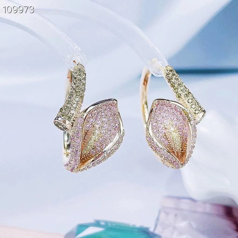 SENYU Banquet Flower Hoop Earrings Micro-inlay CZ Earring