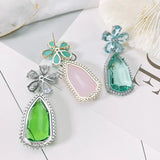SENYU Flower Zirconia Crystal Earrings Wedding Party Dangle Jewelry