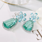 SENYU Flower Zirconia Crystal Earrings Wedding Party Dangle Jewelry